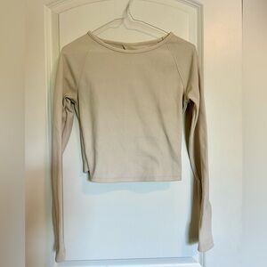 Women's Cream Long Sleeve ribbed athletic open back top